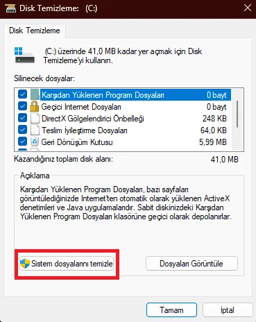 Sistem Dosyalarını Temizle
